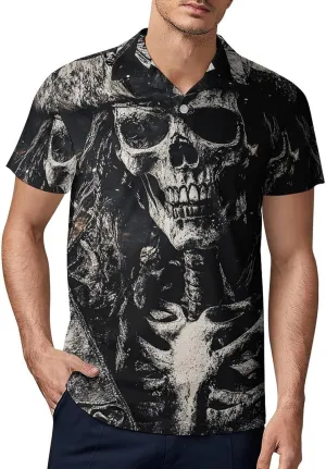 Men's Portrait of Pirate Skeleton Polo Shirts Short Sleeve Cool Golf Shirt Quick-Dry Activewear Polos