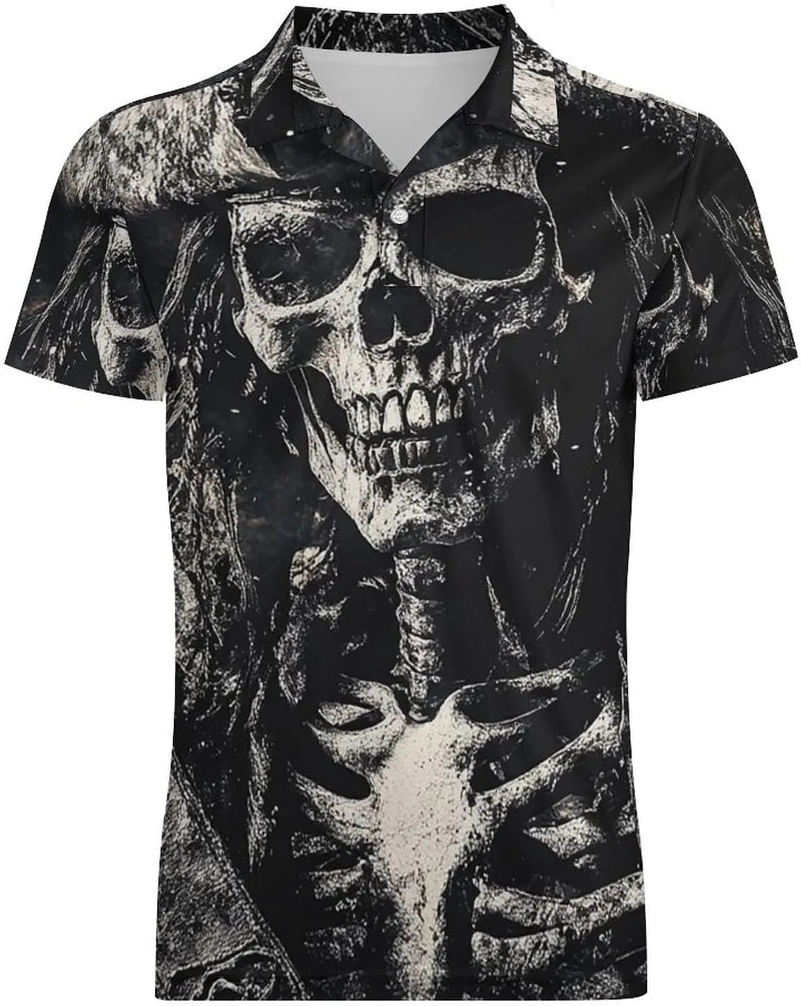 Men's Portrait of Pirate Skeleton Polo Shirts Short Sleeve Cool Golf Shirt Quick-Dry Activewear Polos