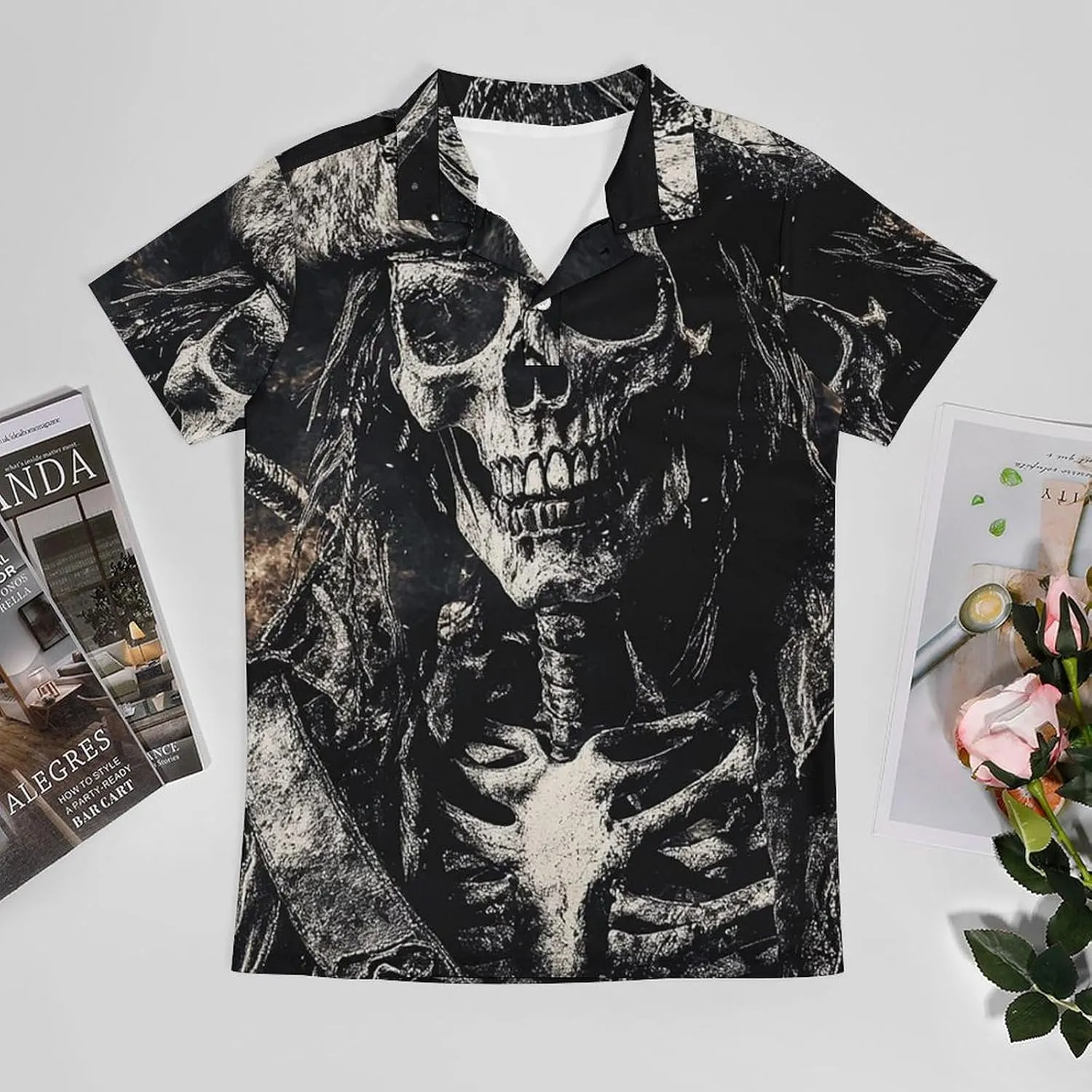 Men's Portrait of Pirate Skeleton Polo Shirts Short Sleeve Cool Golf Shirt Quick-Dry Activewear Polos
