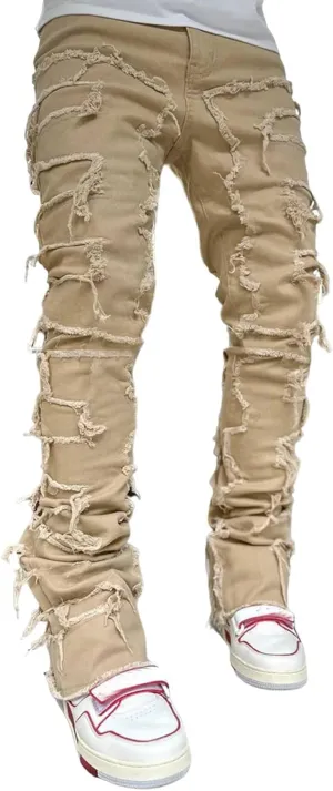 Men's Ripped Jeans Stylish Slim Fit Distressed Straight Leg Denim Pants Fall Casual Trousers Streetwear with Pockets