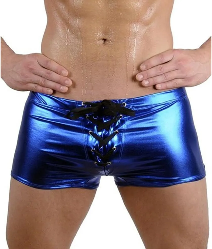 Men's Shiny Metallic Patent Leather Boxer Underwear Clubwear Hot Short Pant