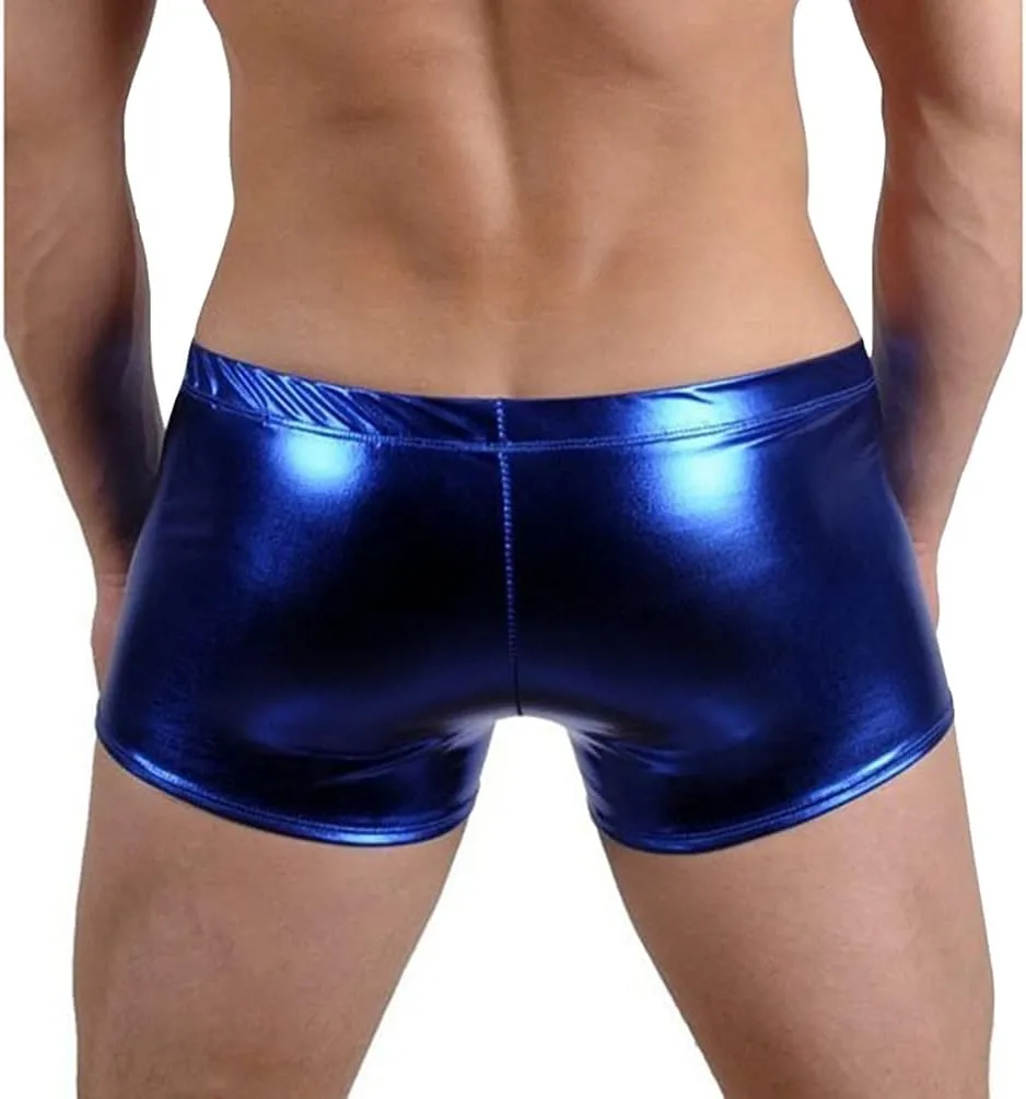 Men's Shiny Metallic Patent Leather Boxer Underwear Clubwear Hot Short Pant