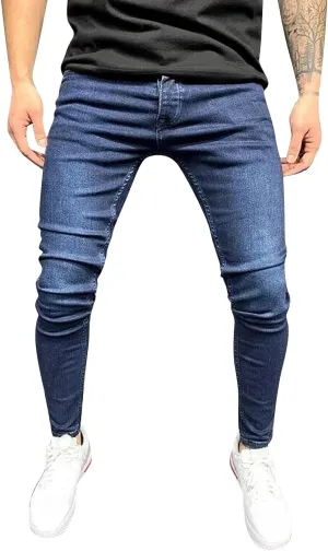 Mens Slim Fit Jeans Stretch Skinny Stretch Jean Fashion Flex Tapered Leg Denim Pants Casual Classic Plain Trousers