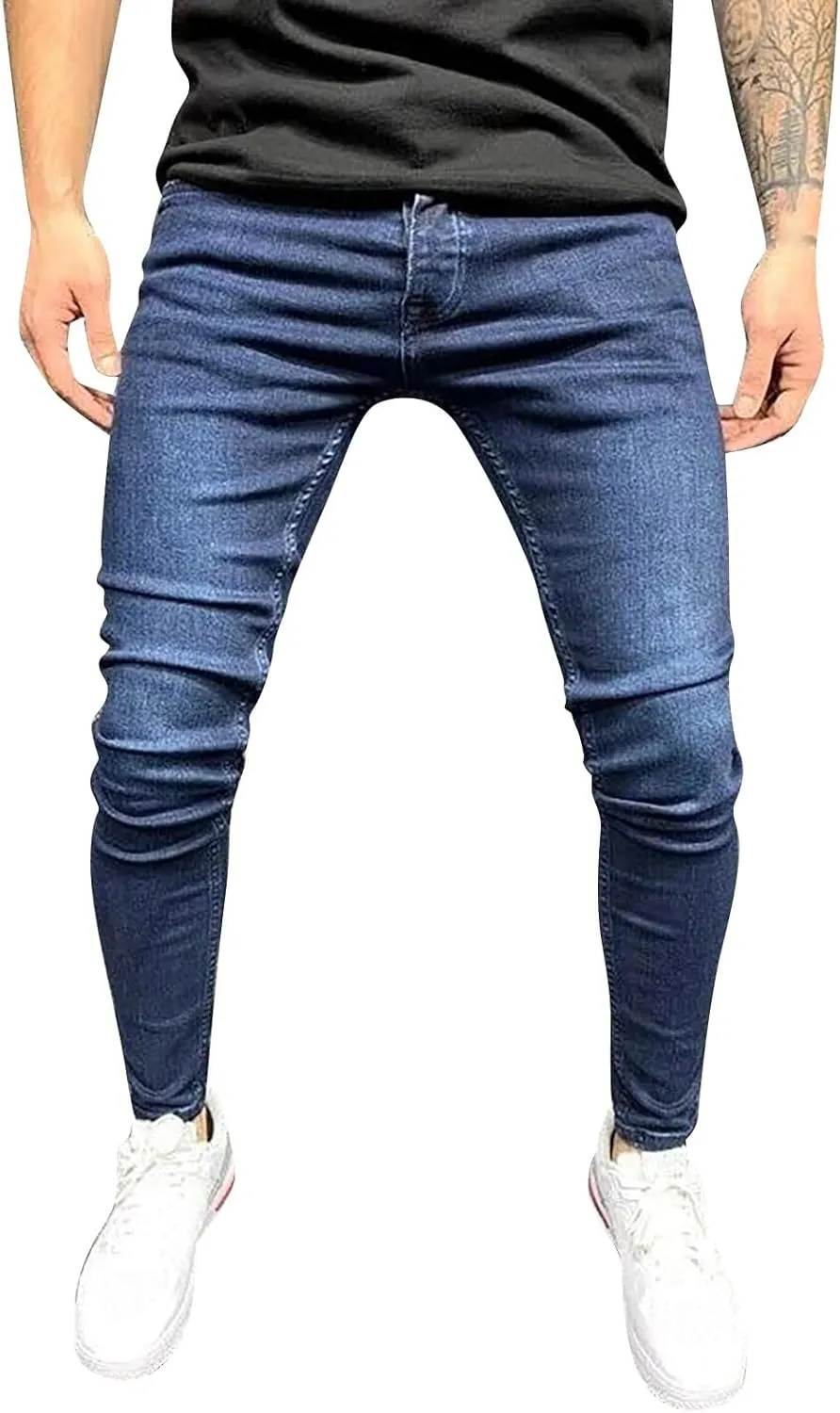 Mens Slim Fit Jeans Stretch Skinny Stretch Jean Fashion Flex Tapered Leg Denim Pants Casual Classic Plain Trousers