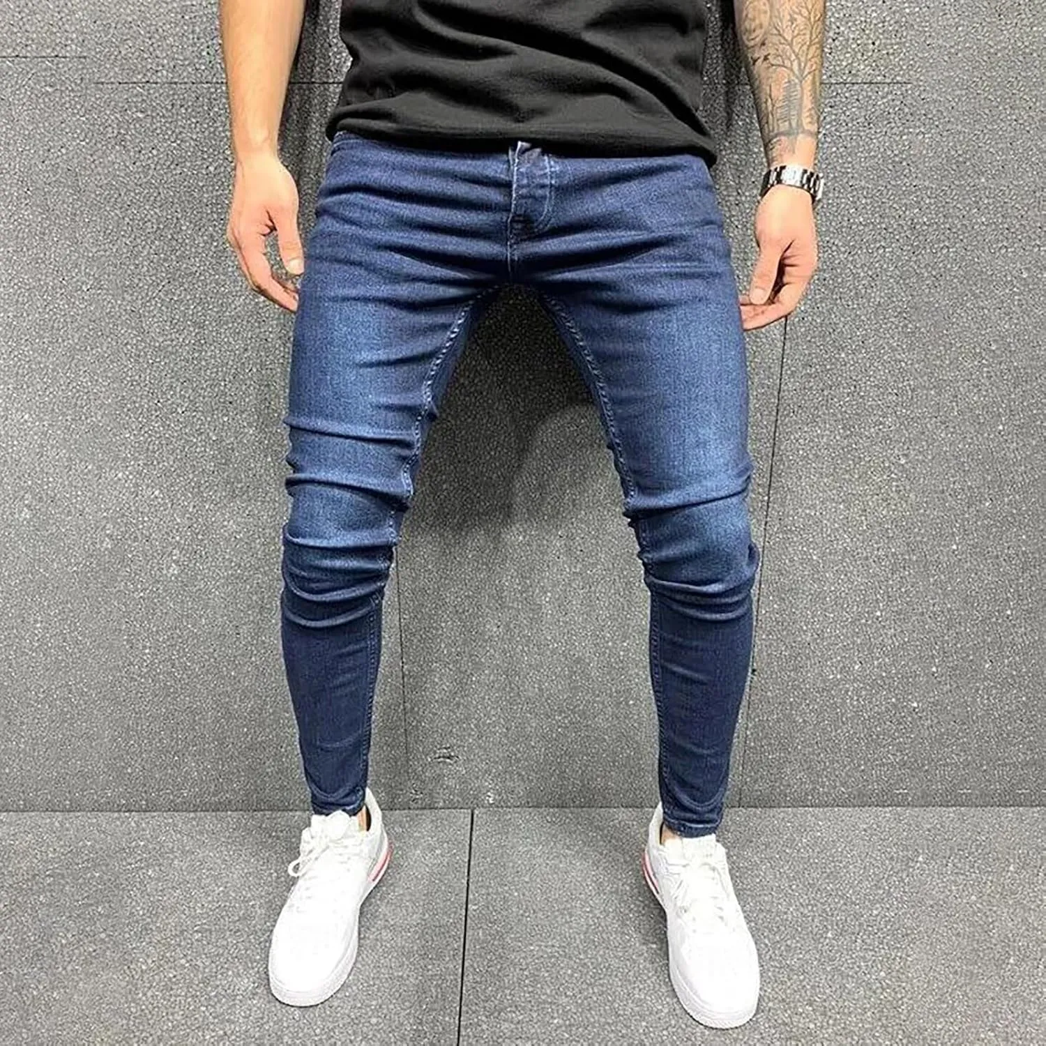 Mens Slim Fit Jeans Stretch Skinny Stretch Jean Fashion Flex Tapered Leg Denim Pants Casual Classic Plain Trousers