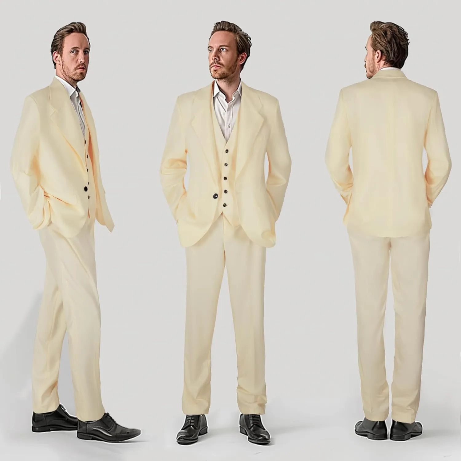Men's Suit Slim Fit, 3 Piece Suits for Men, One Button Solid Jacket Vest Pants, Tuxedo Set