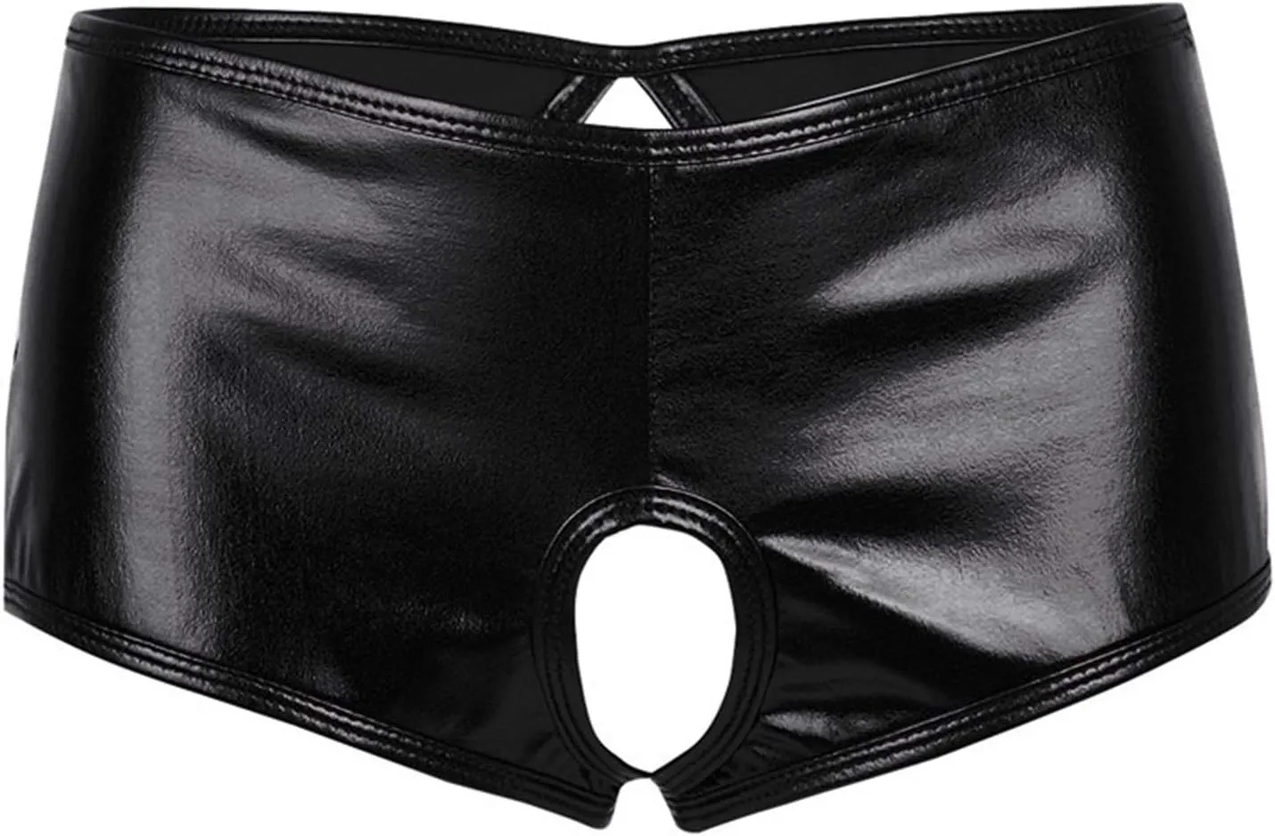 Men's Thongs, Briefs Women Underwear Lingerie Crotch Open Panties Faux Leather Brief Underpants (Color : Black, Size : Medium)