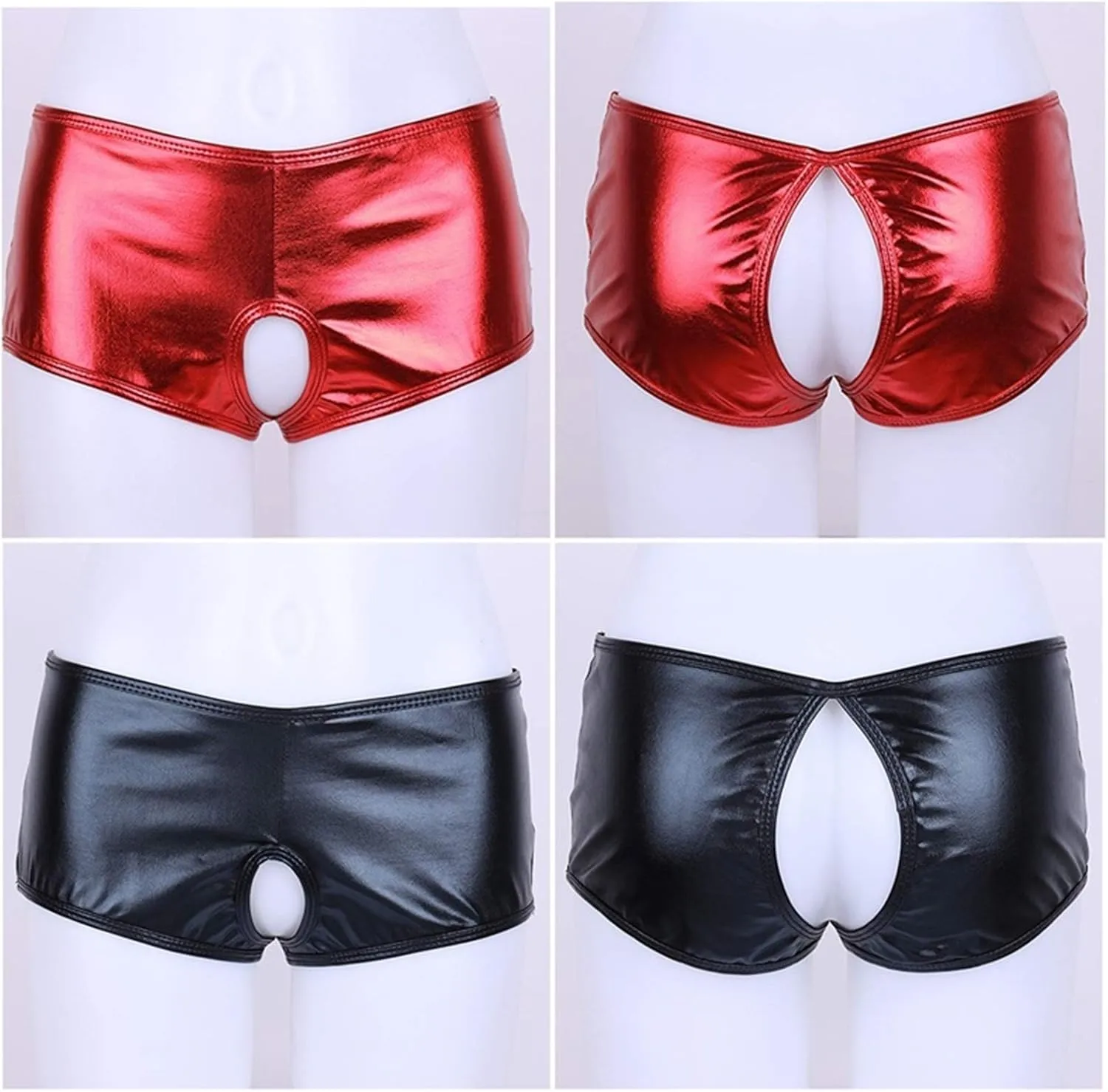 Men's Thongs, Briefs Women Underwear Lingerie Crotch Open Panties Faux Leather Brief Underpants (Color : Black, Size : Medium)