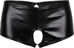 Men's Thongs, Briefs Women Underwear Lingerie Crotch Open Panties Faux Leather Brief Underpants (Color : Black, Size : Medium)