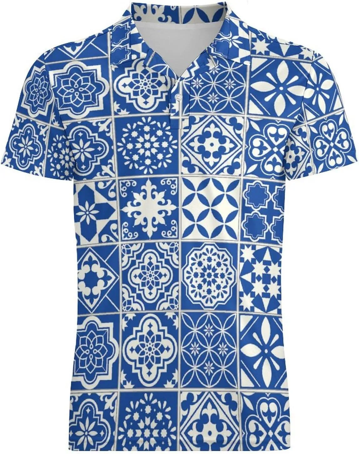 Men's Tiles Pattern Mediterranean Floral Mosaic Polo Shirts Short Sleeve Cool Golf Shirt Quick-Dry Activewear Polos