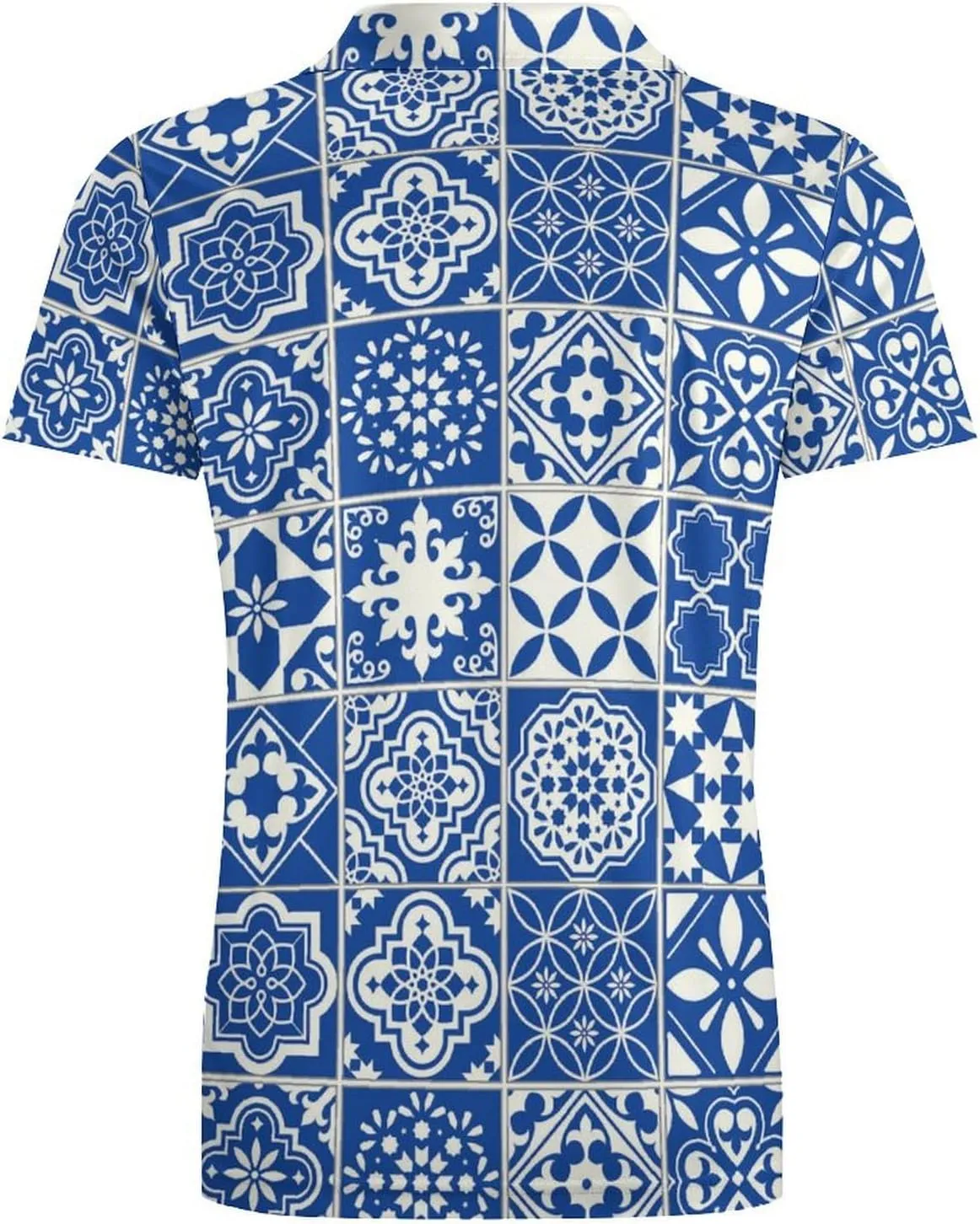 Men's Tiles Pattern Mediterranean Floral Mosaic Polo Shirts Short Sleeve Cool Golf Shirt Quick-Dry Activewear Polos