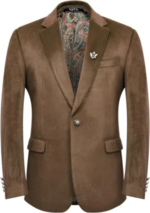 Men's Velvet Blazer for Casual Men's Blazer one-Button Lapel Tuxedo with Brooch Dinner Party Wedding Prom Party
