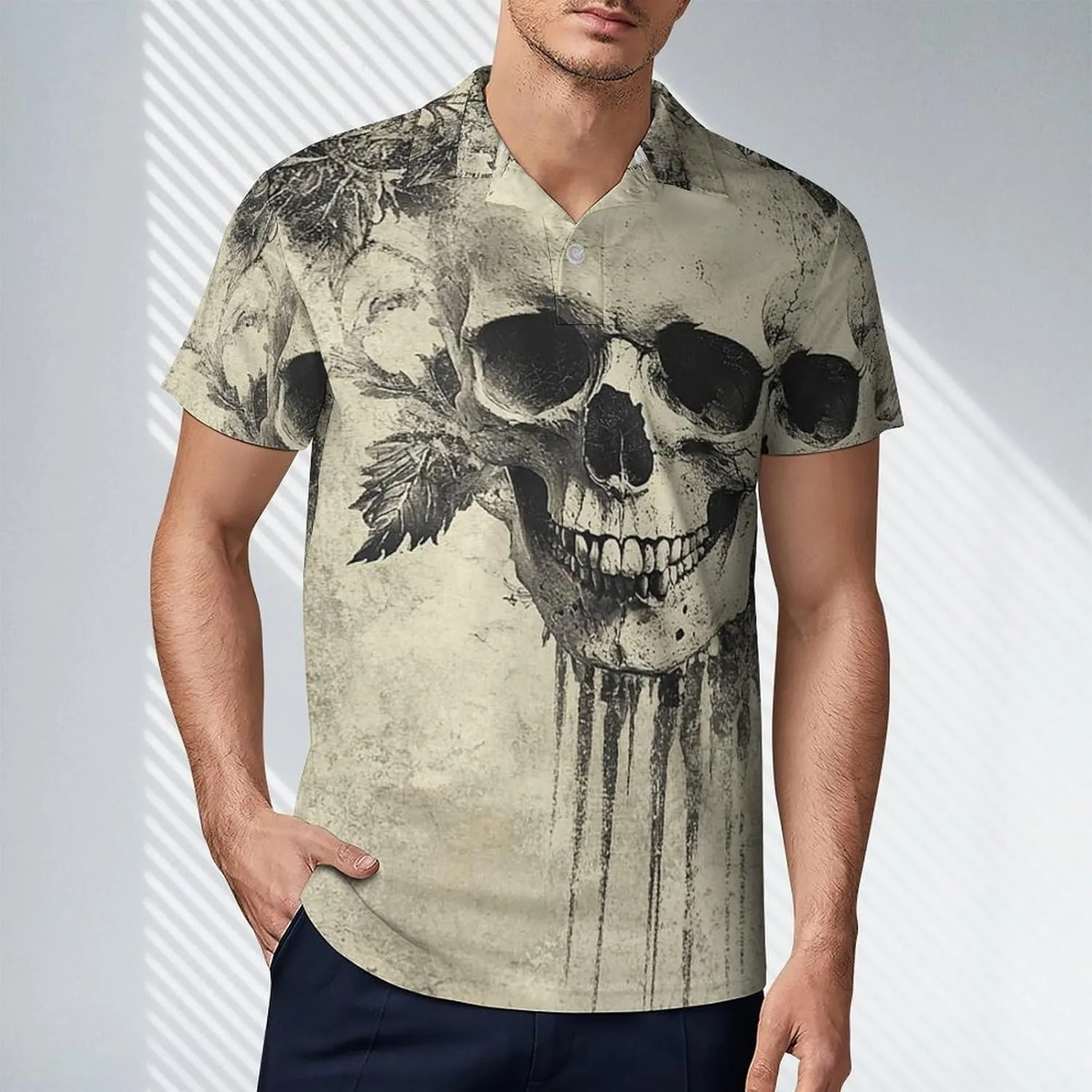 Men's Vintage Gothic Skull Polo Shirts Short Sleeve Cool Golf Shirt Quick-Dry Activewear Polos