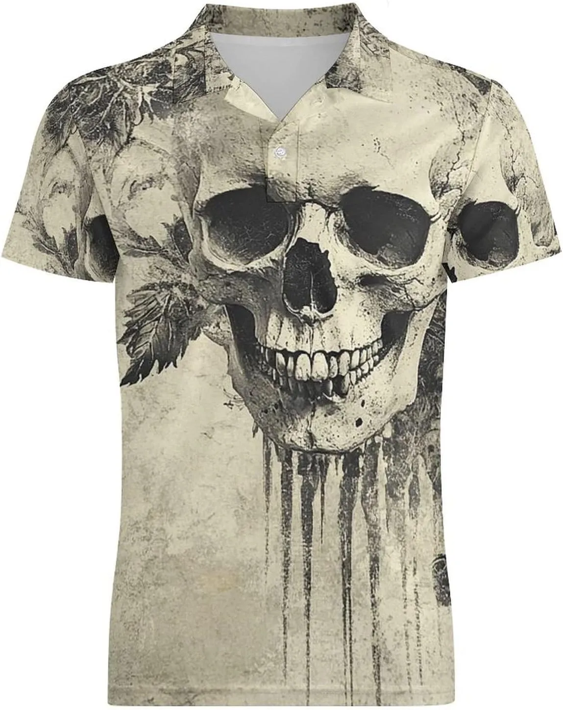 Men's Vintage Gothic Skull Polo Shirts Short Sleeve Cool Golf Shirt Quick-Dry Activewear Polos