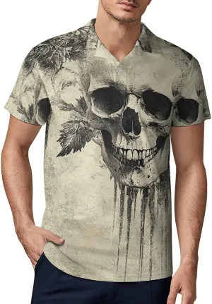 Men's Vintage Gothic Skull Polo Shirts Short Sleeve Cool Golf Shirt Quick-Dry Activewear Polos