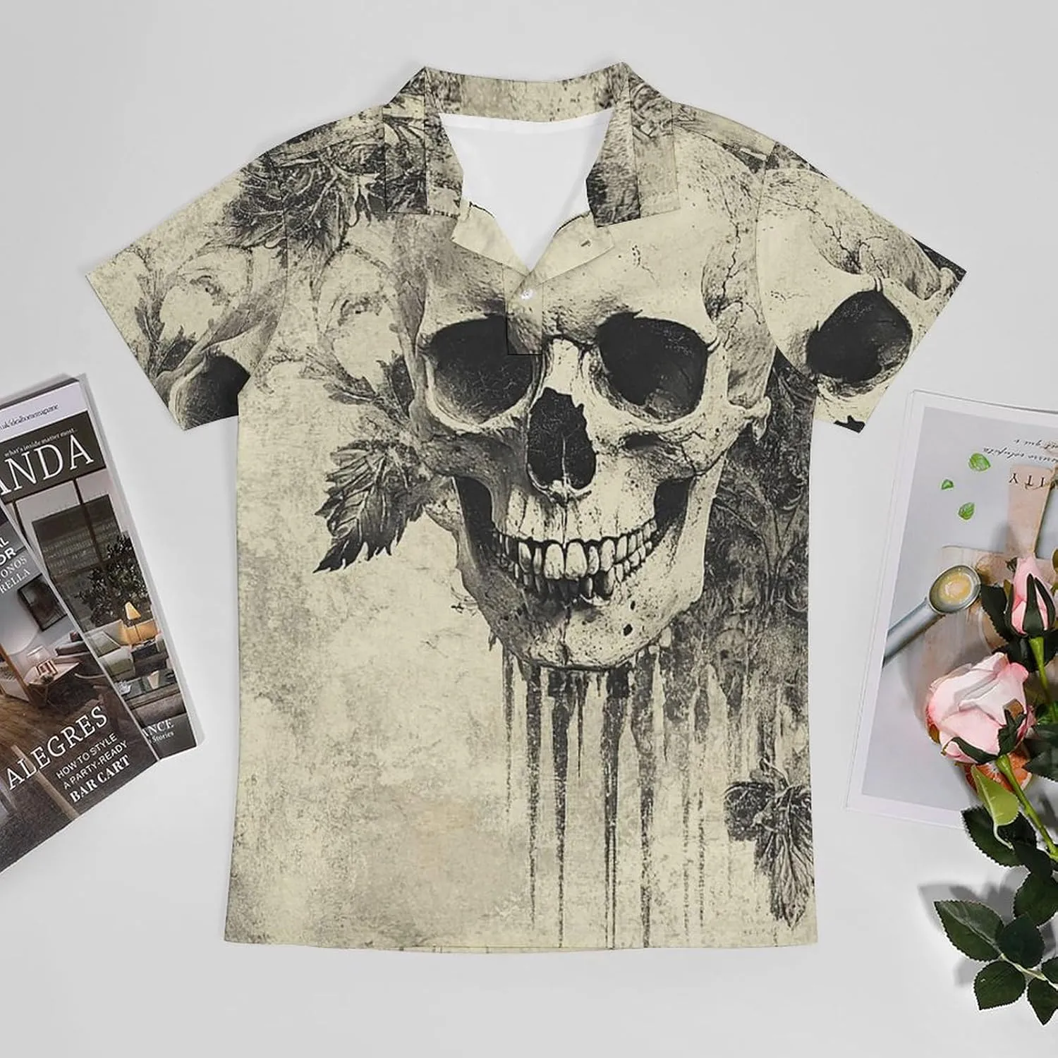 Men's Vintage Gothic Skull Polo Shirts Short Sleeve Cool Golf Shirt Quick-Dry Activewear Polos