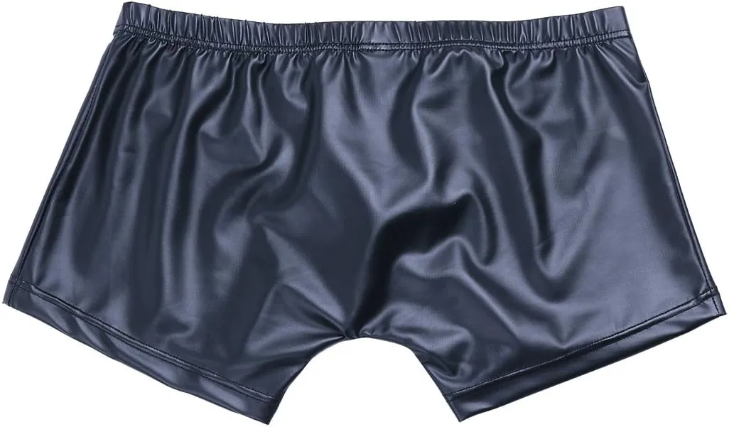 Mens Wet Look Faux Leather Boxer Shorts Briefs Underwear Underpants with Buckled Bulge Pouch Clubwear