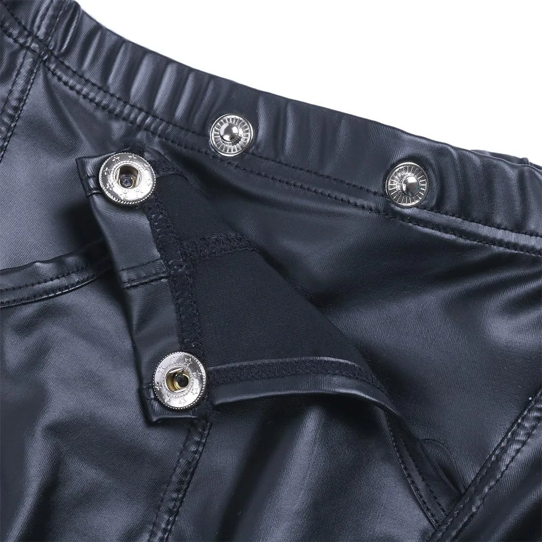 Mens Wet Look Faux Leather Boxer Shorts Briefs Underwear Underpants with Buckled Bulge Pouch Clubwear