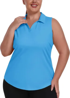 MoFiz Womens Plus Size Sleeveless Golf Shirt V-Neck Collared Golf Polos Athletic Tennis Racerback Tank Tops
