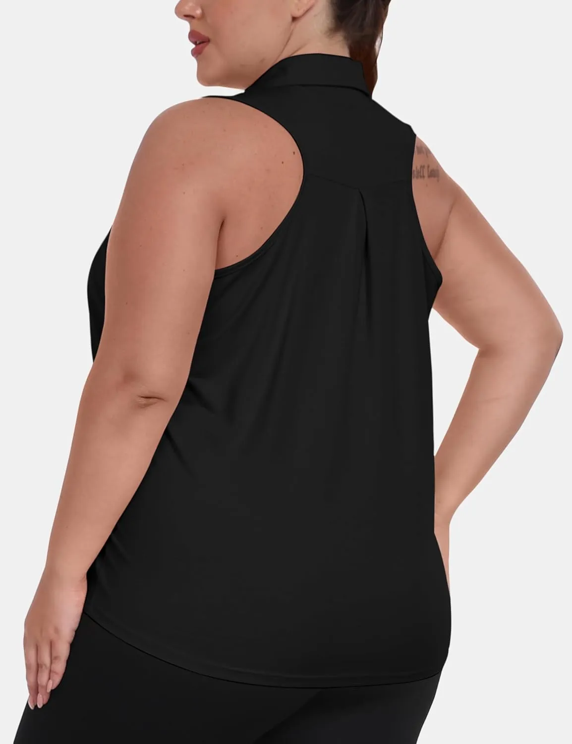 MoFiz Womens Plus Size Sleeveless Golf Shirt V-Neck Collared Golf Polos Athletic Tennis Racerback Tank Tops