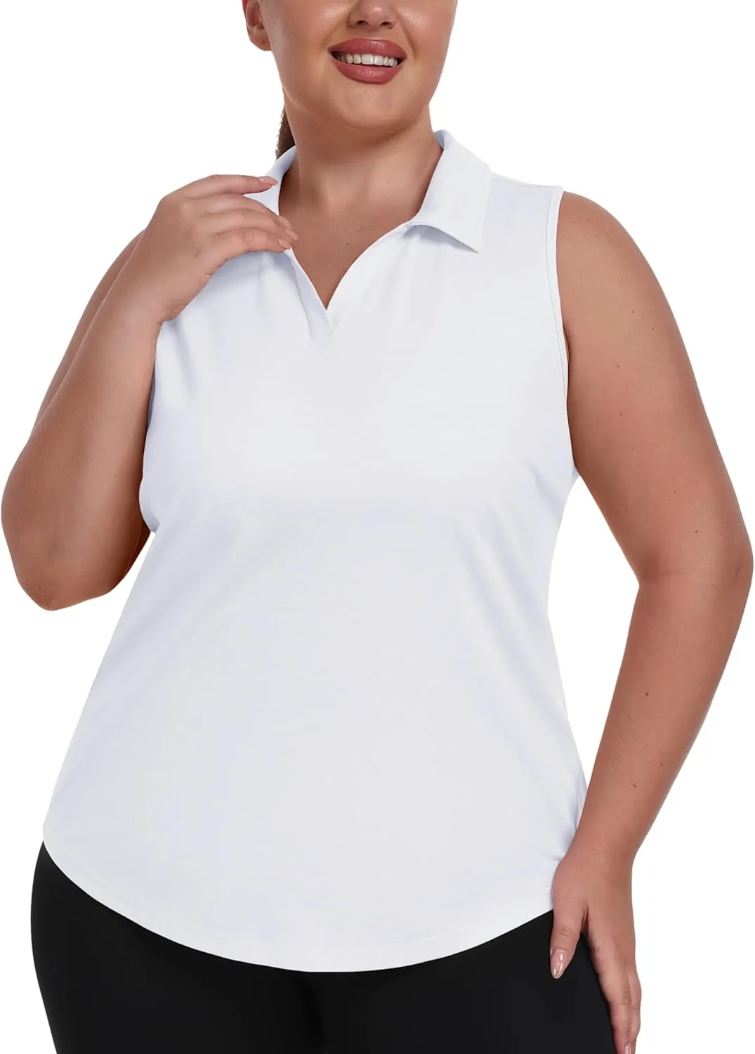 MoFiz Womens Plus Size Sleeveless Golf Shirt V-Neck Collared Golf Polos Athletic Tennis Racerback Tank Tops