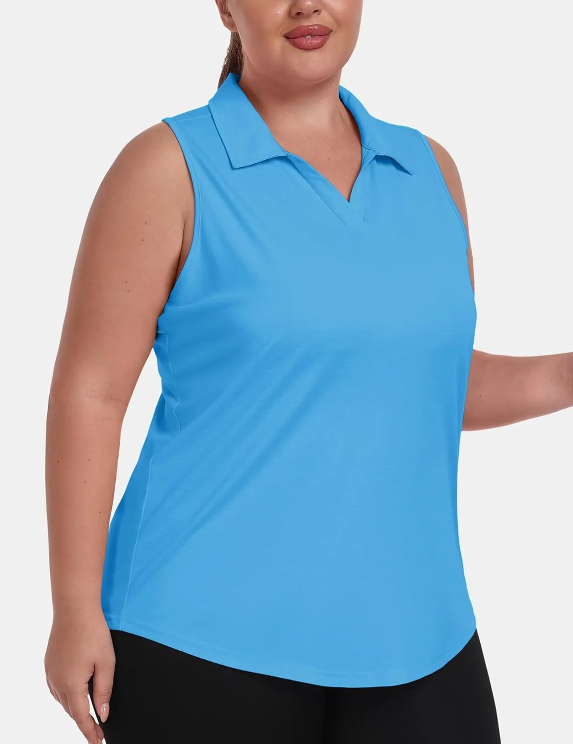 MoFiz Womens Plus Size Sleeveless Golf Shirt V-Neck Collared Golf Polos Athletic Tennis Racerback Tank Tops