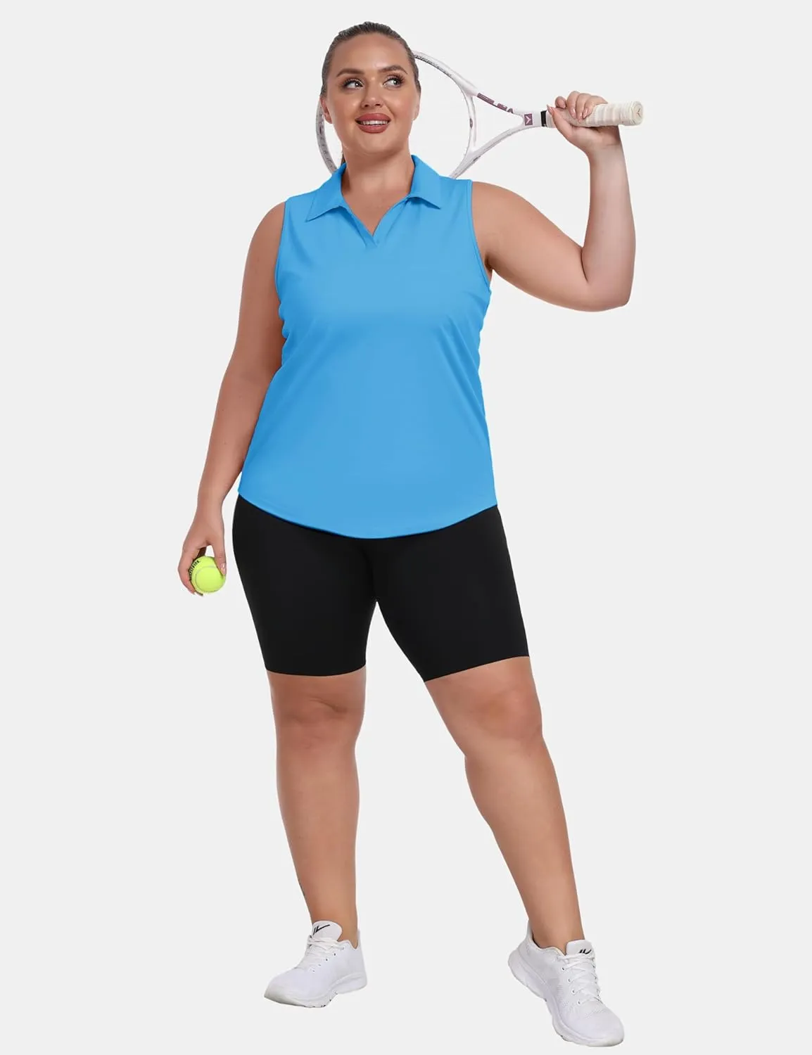 MoFiz Womens Plus Size Sleeveless Golf Shirt V-Neck Collared Golf Polos Athletic Tennis Racerback Tank Tops