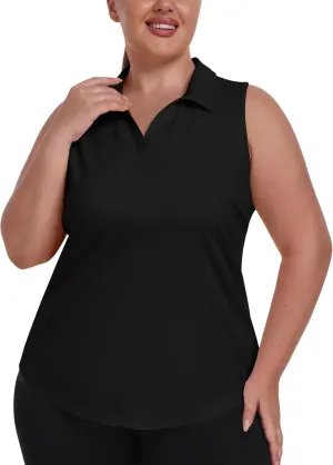 MoFiz Womens Plus Size Sleeveless Golf Shirt V-Neck Collared Golf Polos Athletic Tennis Racerback Tank Tops
