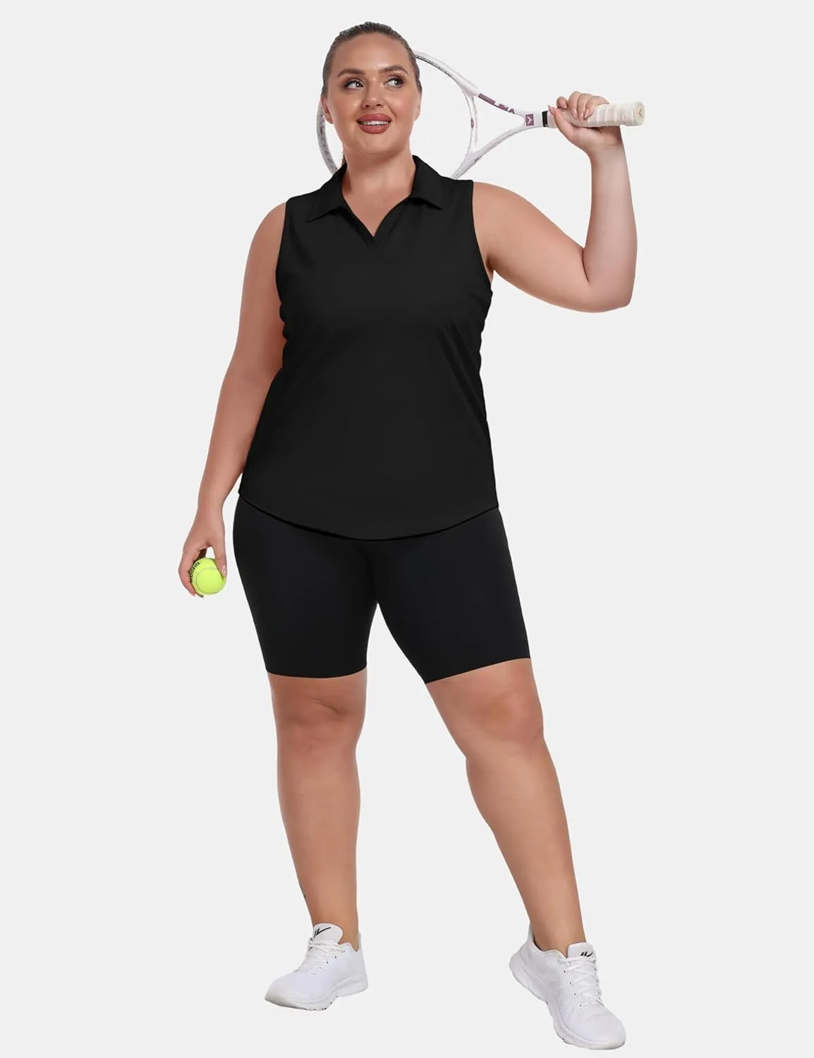 MoFiz Womens Plus Size Sleeveless Golf Shirt V-Neck Collared Golf Polos Athletic Tennis Racerback Tank Tops