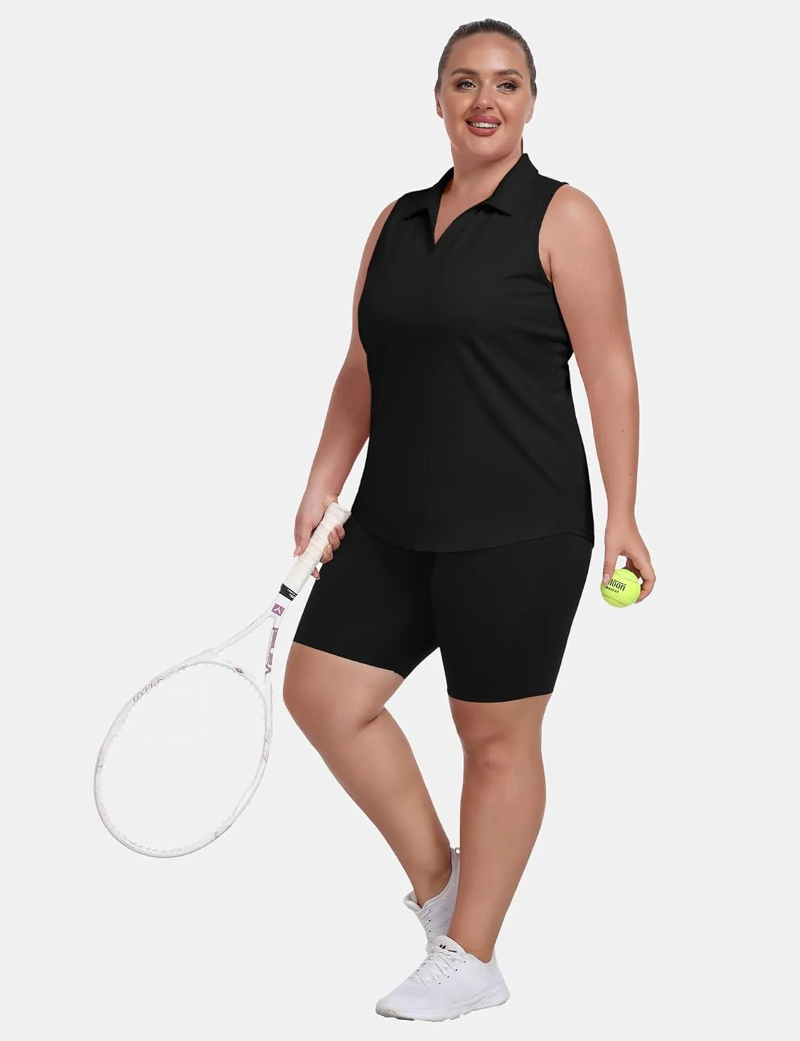 MoFiz Womens Plus Size Sleeveless Golf Shirt V-Neck Collared Golf Polos Athletic Tennis Racerback Tank Tops