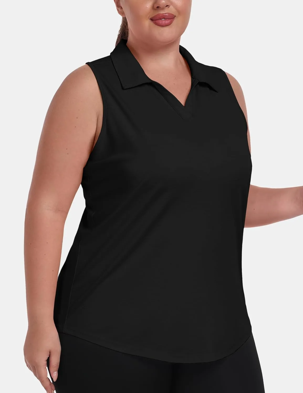 MoFiz Womens Plus Size Sleeveless Golf Shirt V-Neck Collared Golf Polos Athletic Tennis Racerback Tank Tops