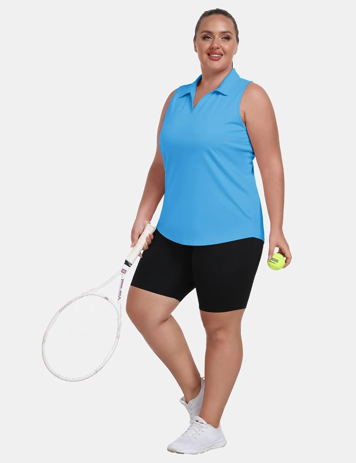 MoFiz Womens Plus Size Sleeveless Golf Shirt V-Neck Collared Golf Polos Athletic Tennis Racerback Tank Tops
