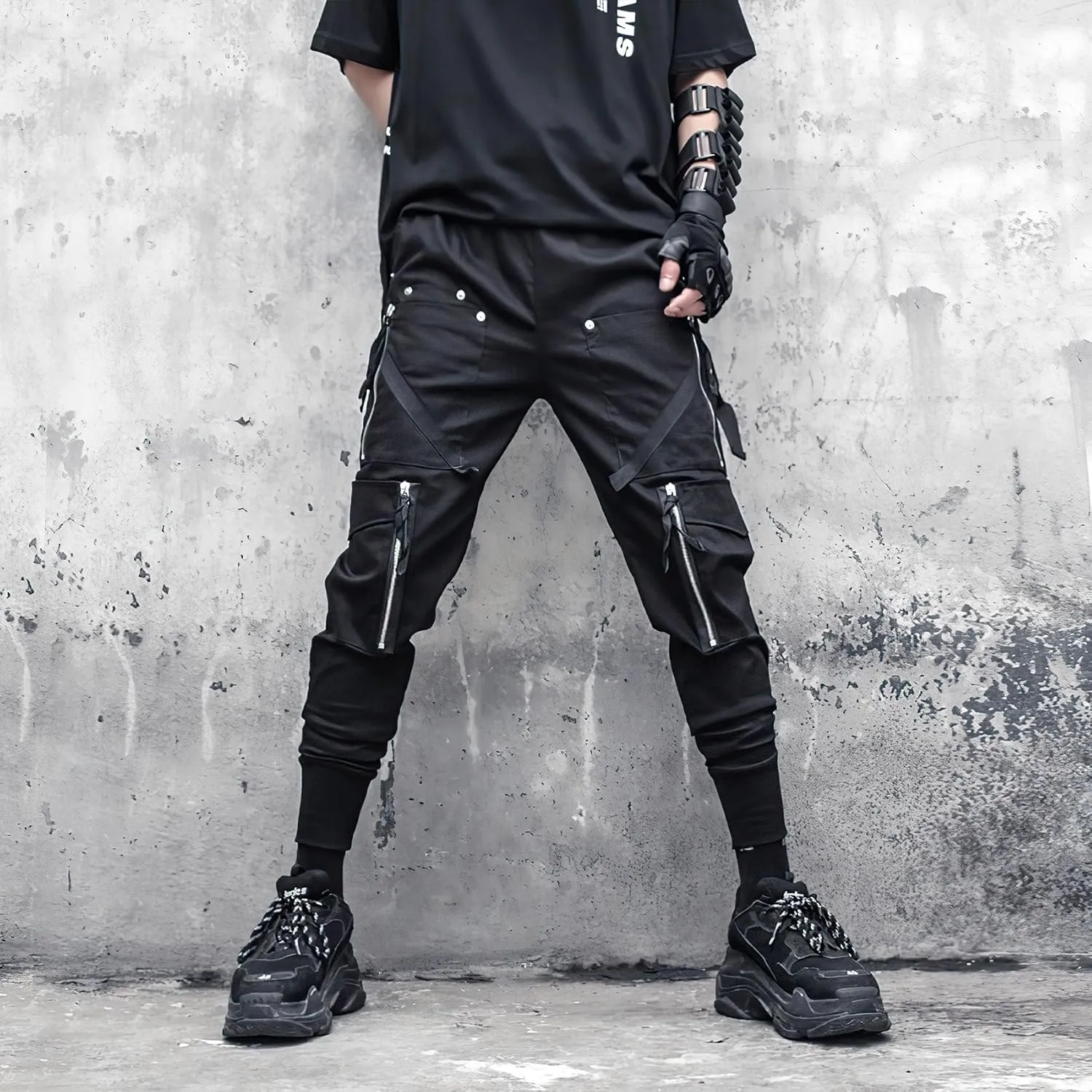 MOKEWEN Men's Street Wear Techwear Cyberpunk Ankle Casual Jogger Cargo Harem Pants with Pocket