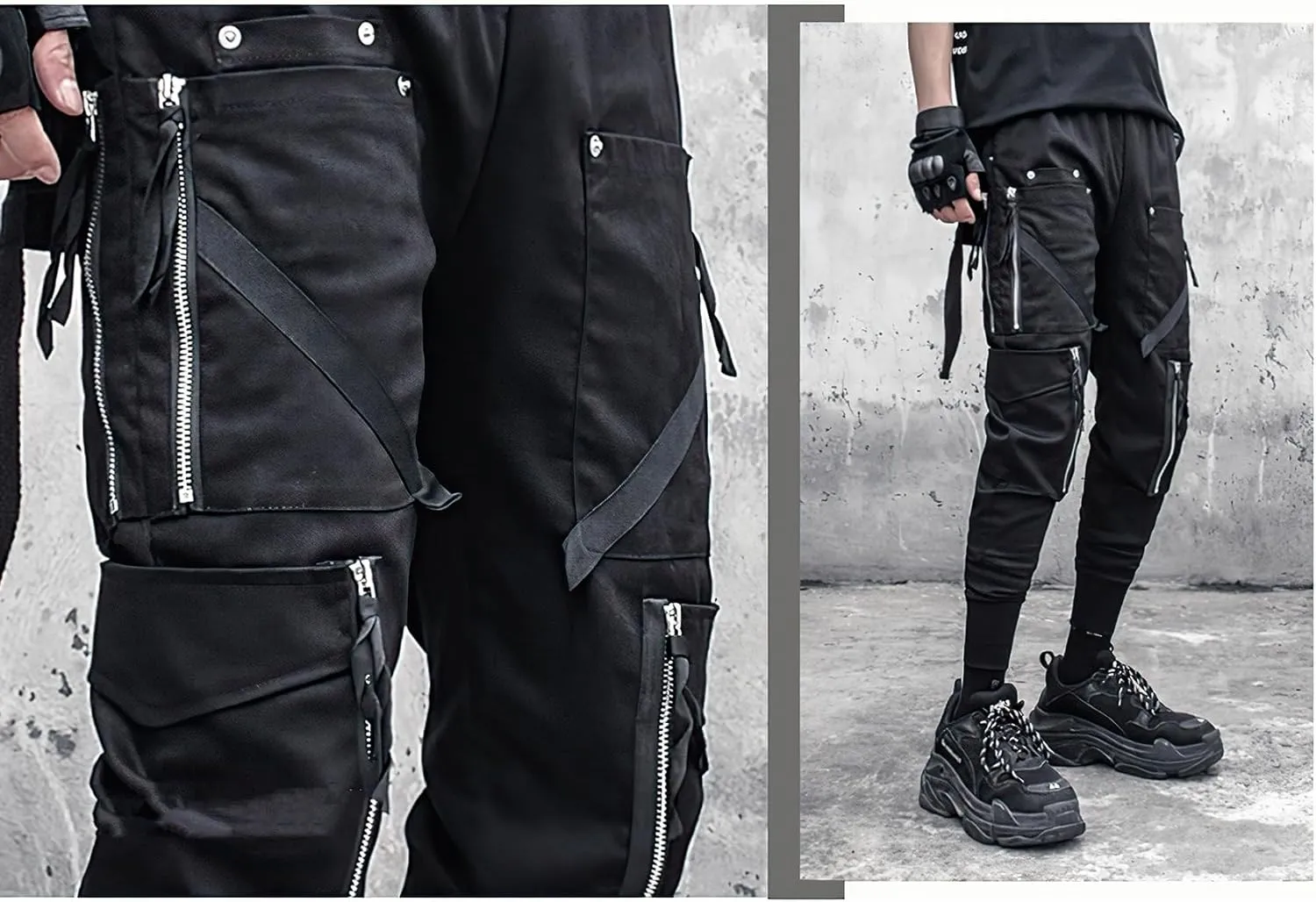 MOKEWEN Men's Street Wear Techwear Cyberpunk Ankle Casual Jogger Cargo Harem Pants with Pocket