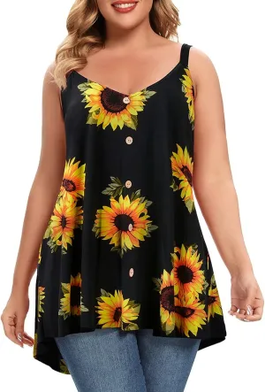 MONNURO Plus Size Camisole V Neck Button Cami Tank Tops Women's Sleeveless T-Shirt Tunics