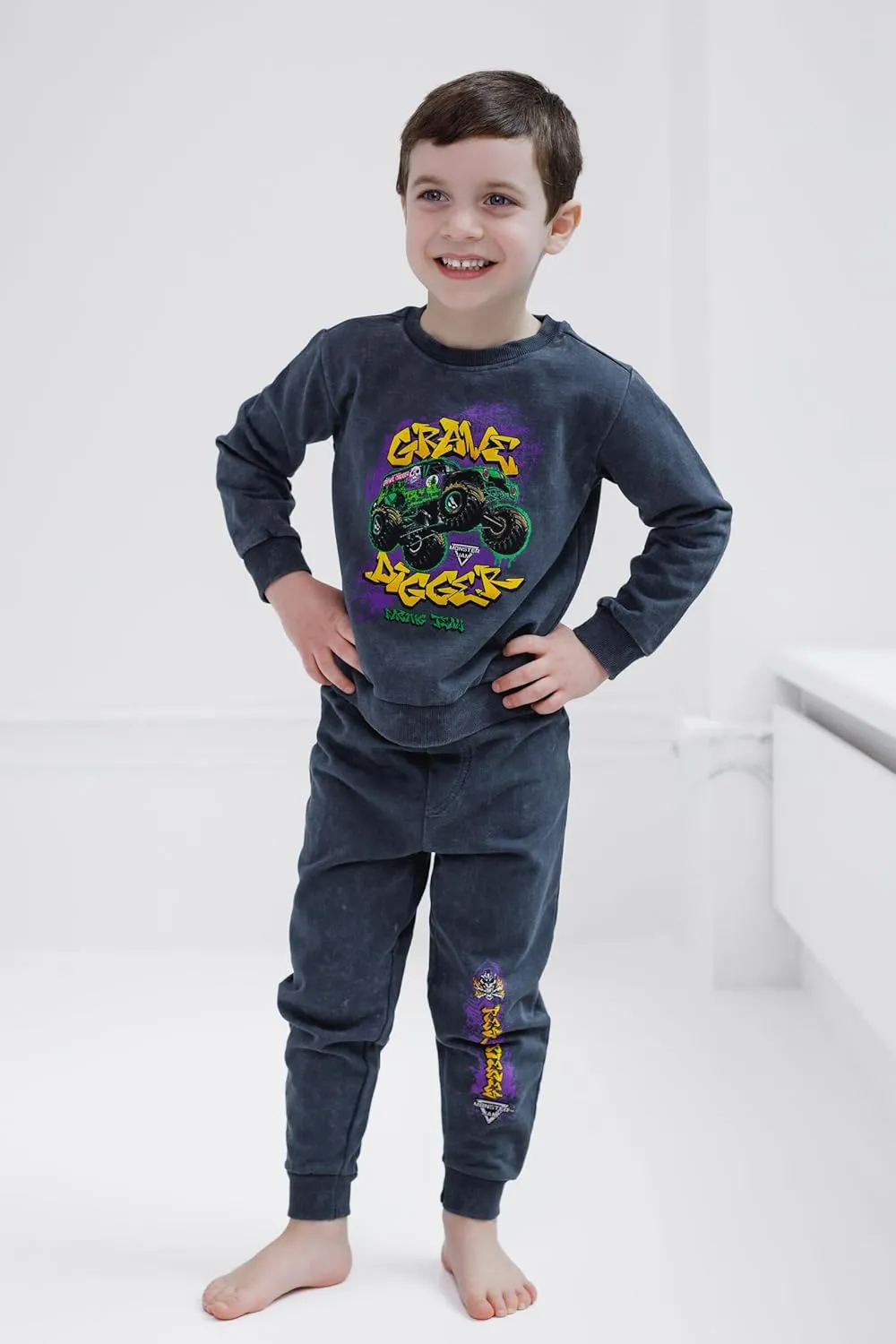 Monster Jam Fleece Sweatshirt and Jogger Pants Outfit Set Toddler to Big Kid Grave Digger