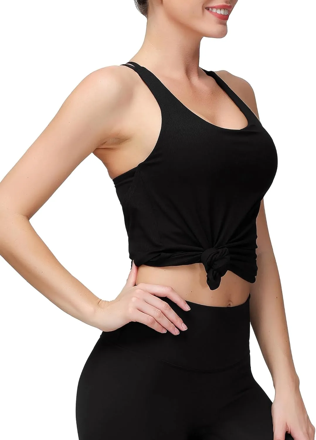 MotoRun Women's Workout Tank Tops Built in Bra Strappy Athletic Yoga Top Open Back Athletic Flowy Shirts Activewear for Women