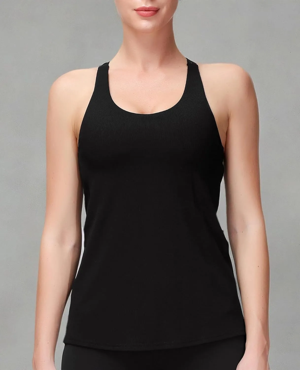MotoRun Women's Workout Tank Tops Built in Bra Strappy Athletic Yoga Top Open Back Athletic Flowy Shirts Activewear for Women