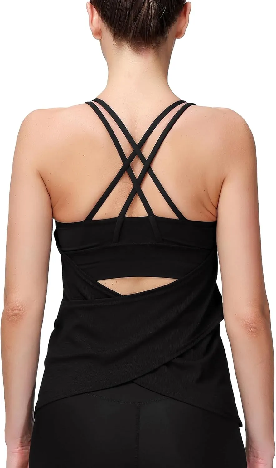 MotoRun Women's Workout Tank Tops Built in Bra Strappy Athletic Yoga Top Open Back Athletic Flowy Shirts Activewear for Women