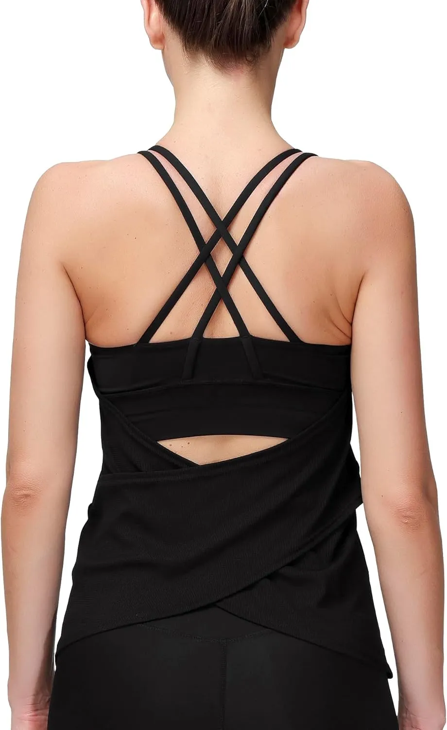 MotoRun Women's Workout Tank Tops Built in Bra Strappy Athletic Yoga Top Open Back Athletic Flowy Shirts Activewear for Women