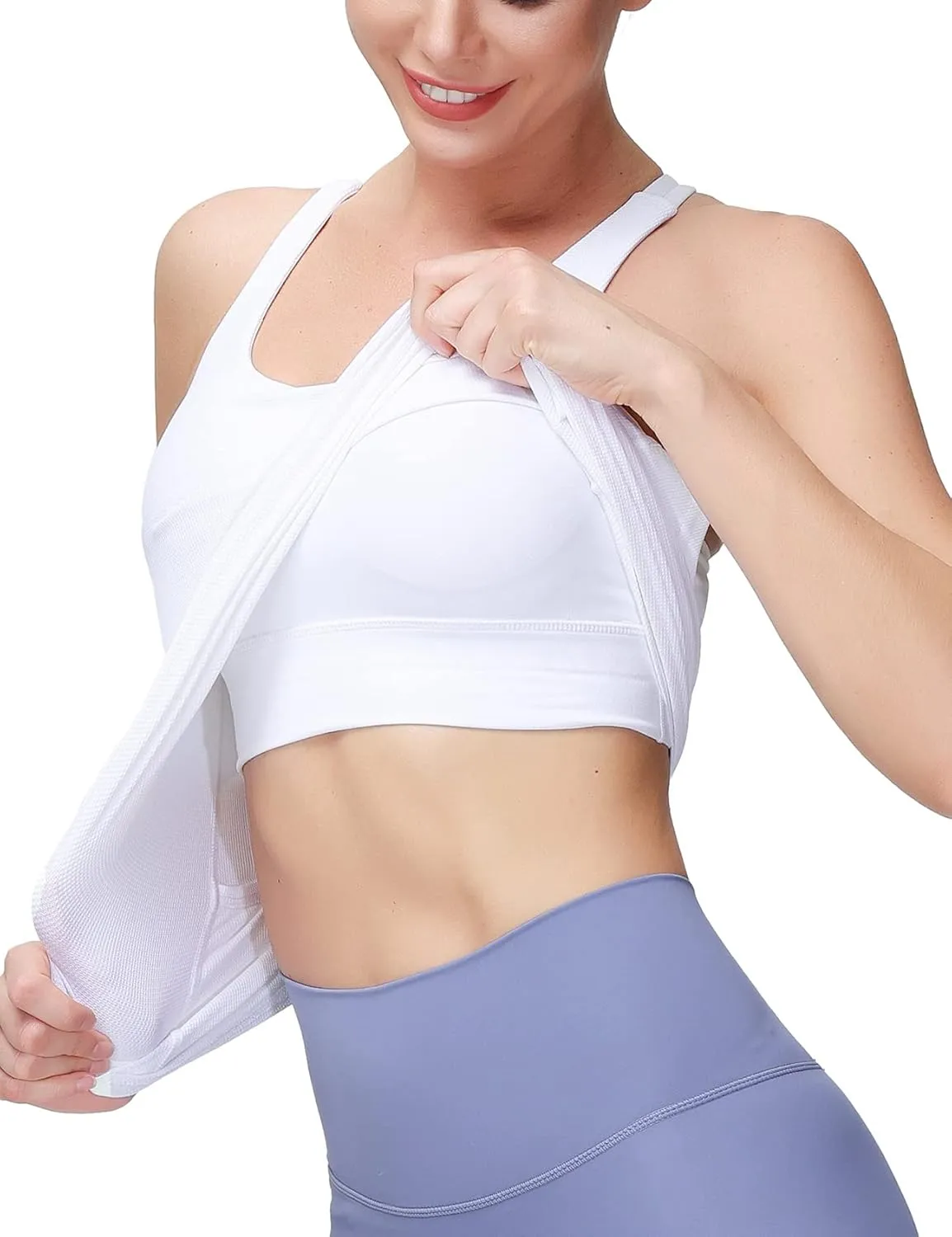 MotoRun Women's Workout Tank Tops Built in Bra Strappy Athletic Yoga Top Open Back Athletic Flowy Shirts Activewear for Women