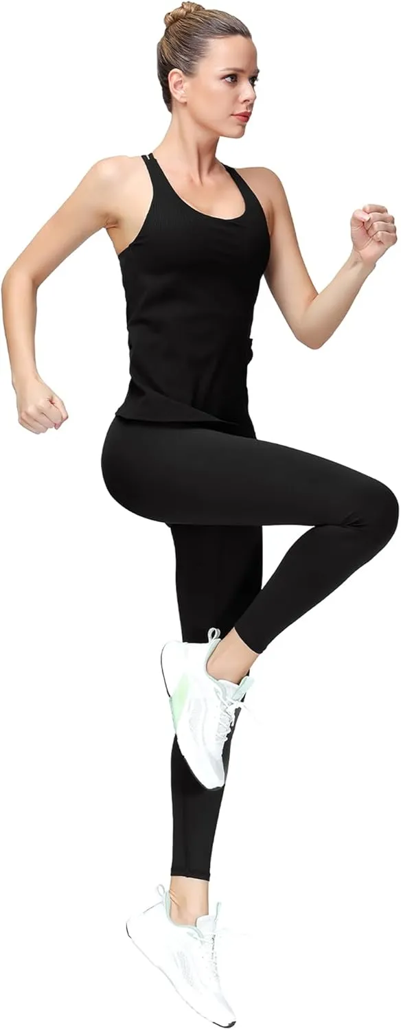 MotoRun Women's Workout Tank Tops Built in Bra Strappy Athletic Yoga Top Open Back Athletic Flowy Shirts Activewear for Women