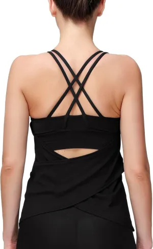 MotoRun Women's Workout Tank Tops Built in Bra Strappy Athletic Yoga Top Open Back Athletic Flowy Shirts Activewear for Women