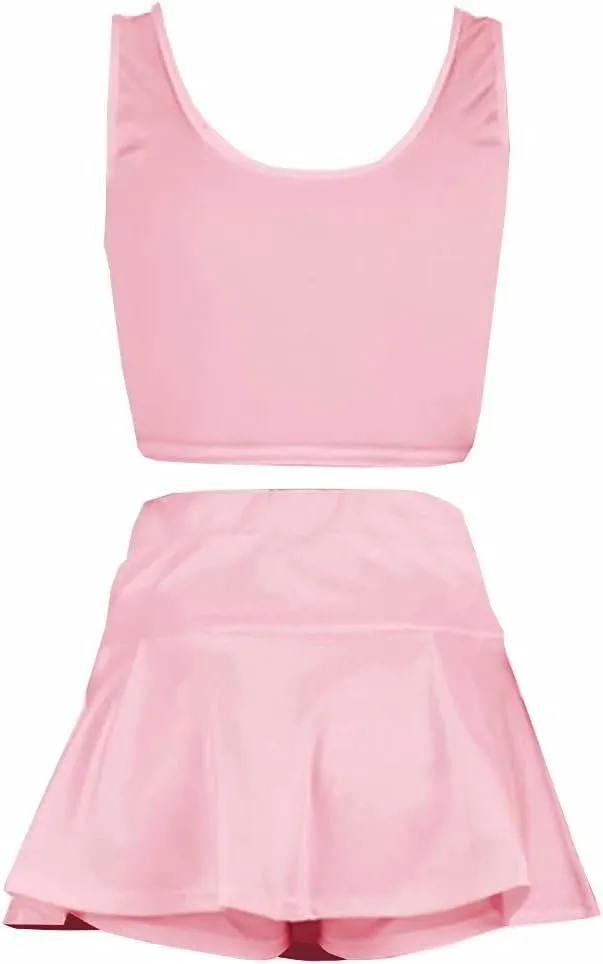 Neyaolk Womens Casual Outfits Athletic Activewear - Fitted Sleeveless Crop Top Pleated Tennis Skorts Skirts Set Tracksuit
