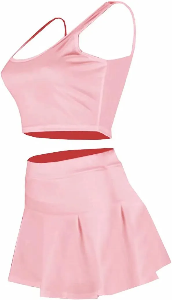 Neyaolk Womens Casual Outfits Athletic Activewear - Fitted Sleeveless Crop Top Pleated Tennis Skorts Skirts Set Tracksuit