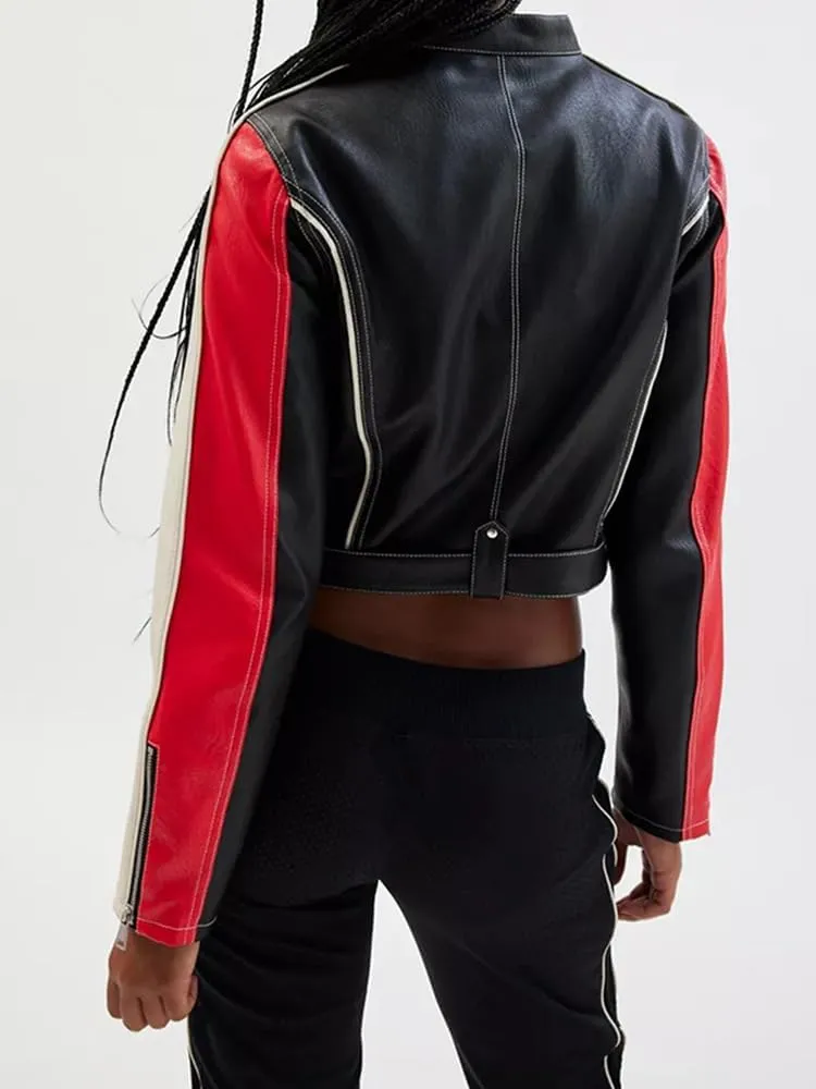 NIFTRIRY Leather Jacket Women Zipper Long Sleeved Striped Cropped Motorcycle Jacket Y2K Clothes Fall Outfits