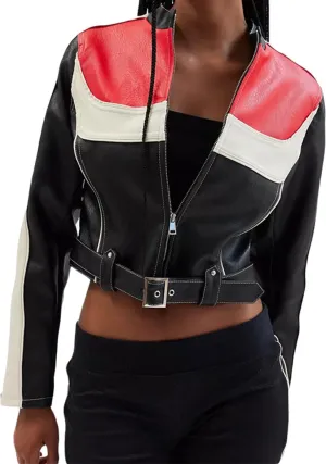 NIFTRIRY Leather Jacket Women Zipper Long Sleeved Striped Cropped Motorcycle Jacket Y2K Clothes Fall Outfits