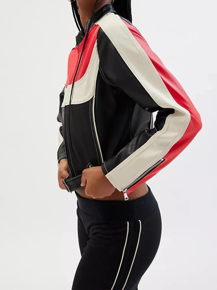 NIFTRIRY Leather Jacket Women Zipper Long Sleeved Striped Cropped Motorcycle Jacket Y2K Clothes Fall Outfits