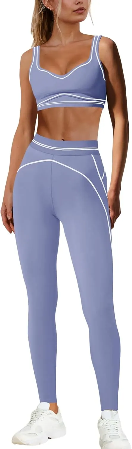 Nirovien Womens 2 Piece Workout Sets Gym Outfits Yoga Clothes Cropped Tank Tops and Activewear Leggings Set