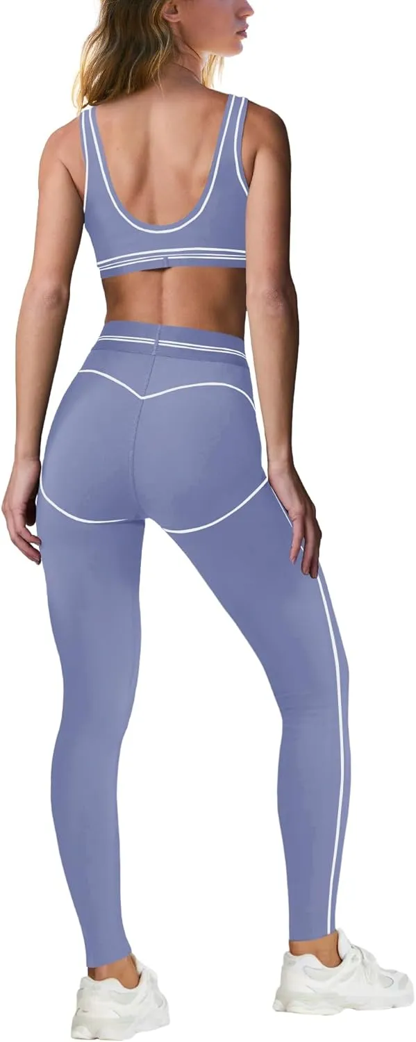 Nirovien Womens 2 Piece Workout Sets Gym Outfits Yoga Clothes Cropped Tank Tops and Activewear Leggings Set